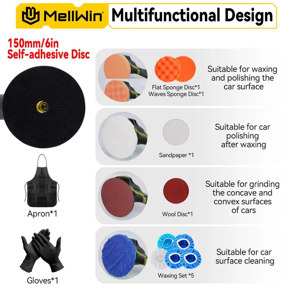 MELLWIN 150mm Cordless Electric Car Polisher 8 Adjustment Car Polishing Waxing Sanding Power Tool For Makita 18V Battery Pin - Limetastore