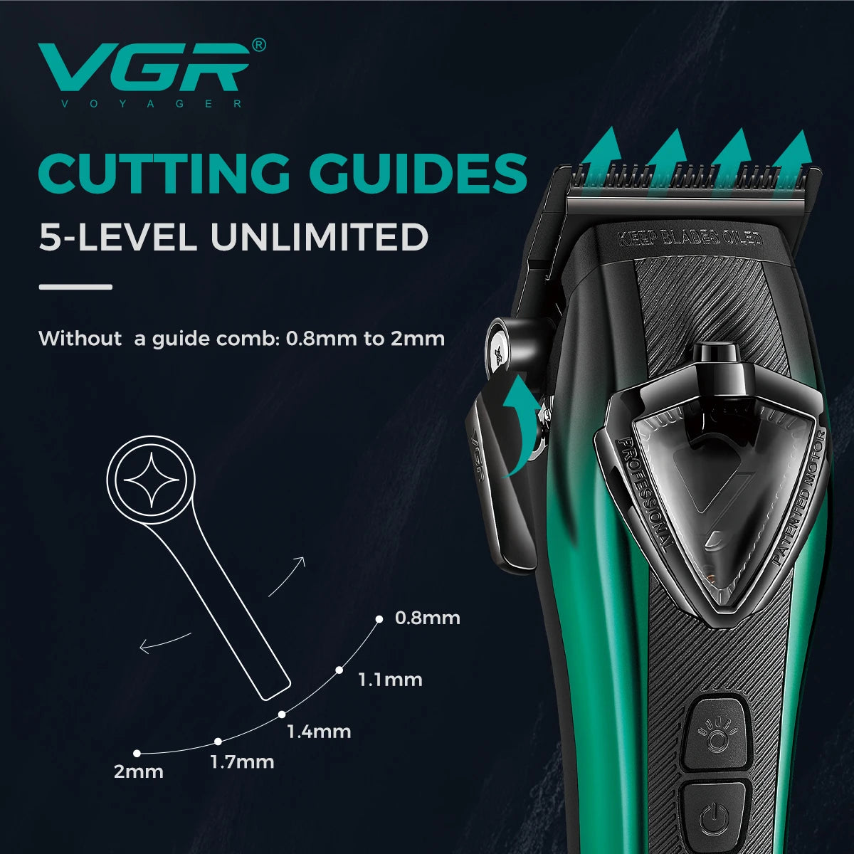 VGR Hair Trimmer Cordless Hair Cutting Machine Vector Motor 11000 RPM Electric Barber Adjustable Clipper Trimmer for Men V-883