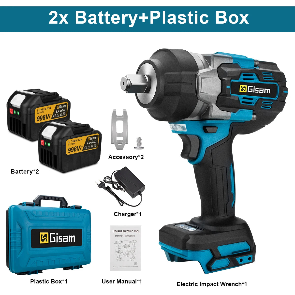 Gisam 2800N.m Brushless Impact Wrench 1/2" for Makita 18V