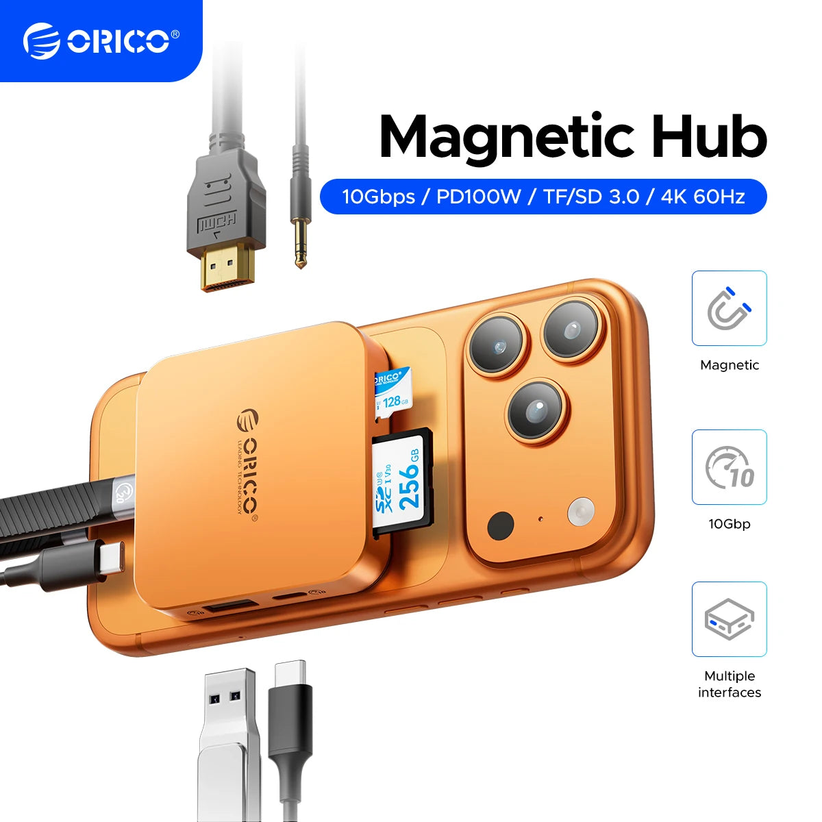 ORICO Magnetic M.2 2230 NVMe SSD Enclosure with 10Gbps USB‑C Docking Station