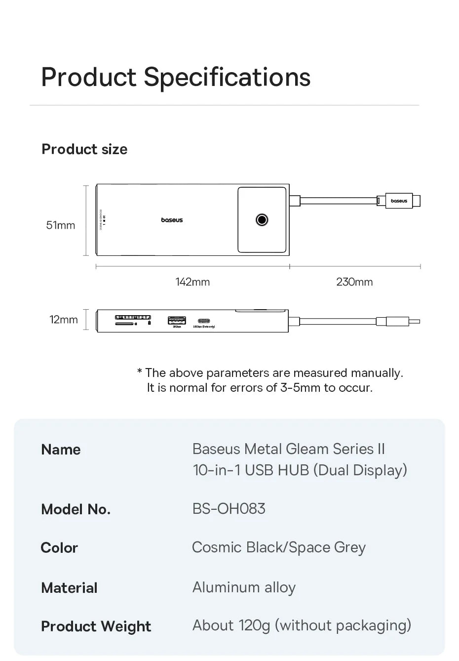 Baseus 10‑in‑1 USB‑C Hub | Dual HDMI 8K + 4K, USB 3.2 10Gbps, RJ45, SD/TF, PD 100W