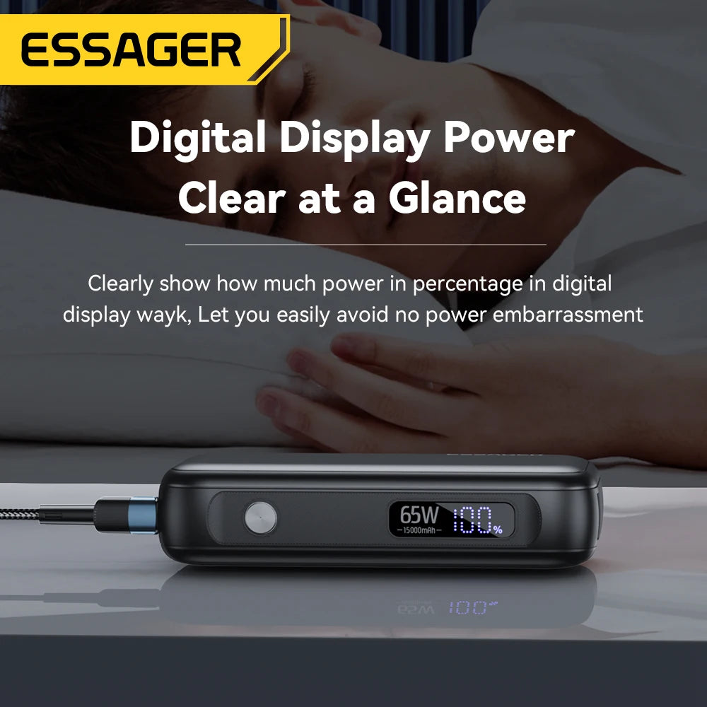 ESSAGER 15000mAh Power Bank 65W with USB-C Cable