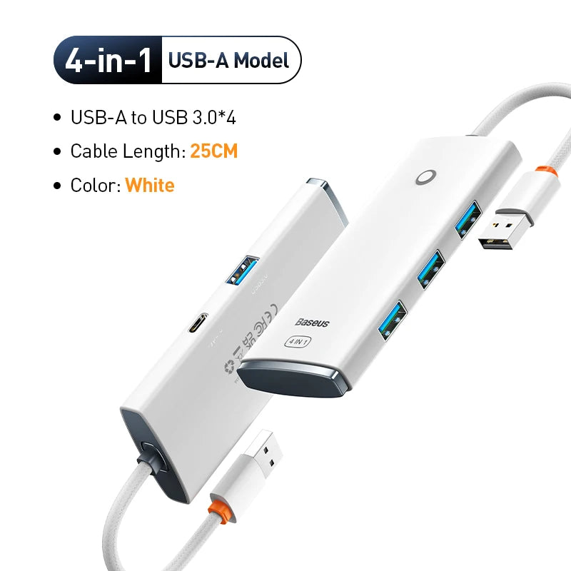 Baseus 4‑in‑1 USB‑C Hub | Type‑C to 4× USB 3.0 5Gbps Splitter Adapter for Laptop & PC