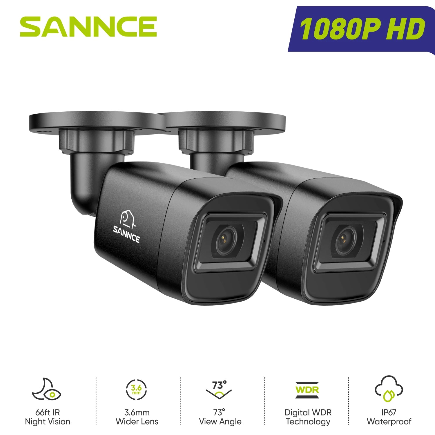 SANNCE 1080P 2MP CCTV Camera | IR‑Cut Night Vision, Audio Recording, Waterproof Housing (White)