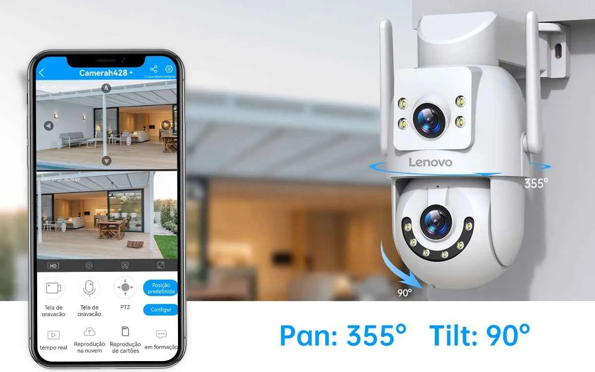 Lenovo WiFi PTZ Security Camera 8MP With Dual Screen Color Night Vision Outdoor Surveillance CCTV Camera Auto Tracking IP Camera - Limetastore