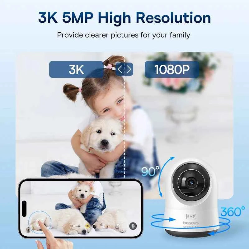 Baseus 5MP 3K WiFi IP Camera 2.4G/5G Wireless Indoor Security Protection Pan&Tilt 8x Digital Zoom Mini Cam Surveillance Cameras - Limetastore