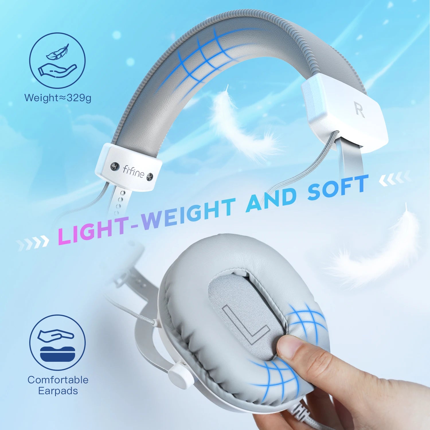 FIFINE Ampligame H9W White Gaming Headset | 7.1 Surround Sound & Dual 3.5mm/USB