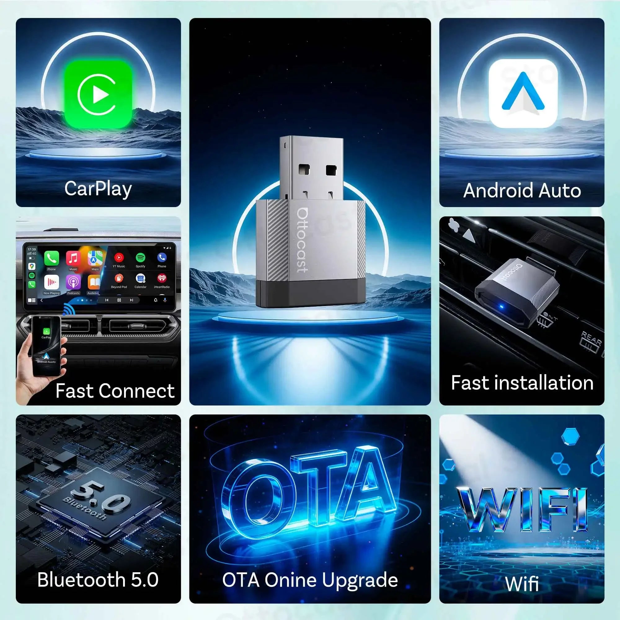 OTTOCAST Mini Nova Cube 3.0 Wireless CarPlay Adapter