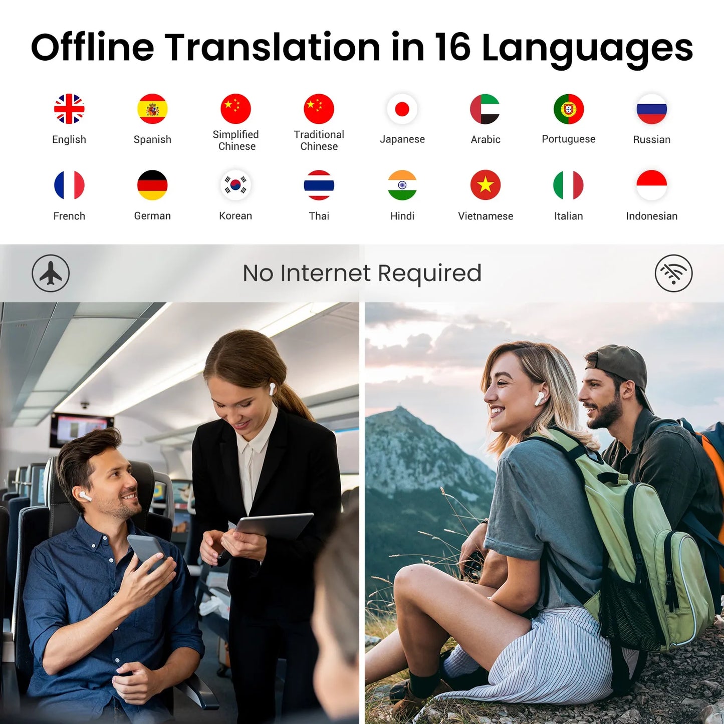 Wooask A8 ChatGPT Translator Earbuds 144 Languages No App Needed