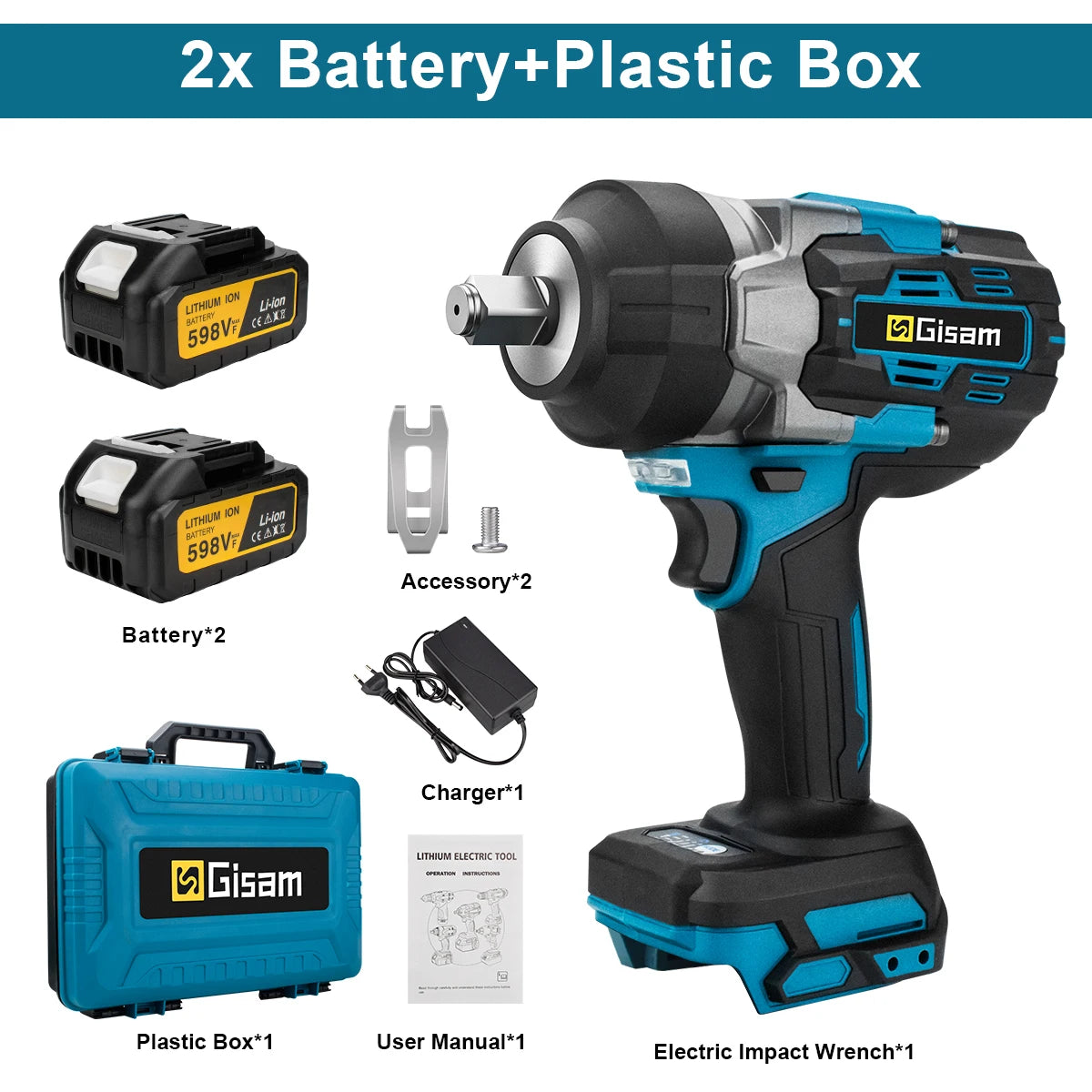 Gisam 2800N.m Brushless Impact Wrench 1/2" for Makita 18V