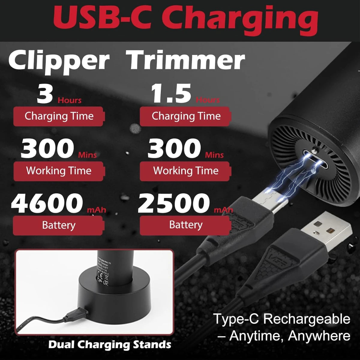 VGR Hair Trimmer Professional Hair Cutting Machine Electric Barber Cordless Clipper Stepless Pro 3 in 1 Shaver Trimmer for Men