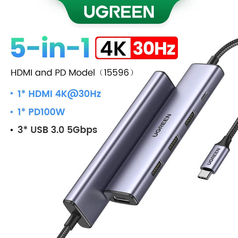 UGREEN 9‑in‑1 USB‑C Hub with 4K60Hz HDMI, 10Gbps USB Ports, Gigabit Ethernet, PD100W