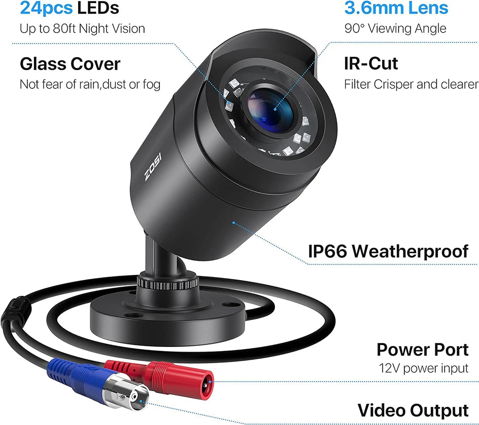 ZOSI 4× 1080p HD‑TVI Security Cameras – Outdoor Weatherproof CCTV Cameras with 80ft IR Night Vision