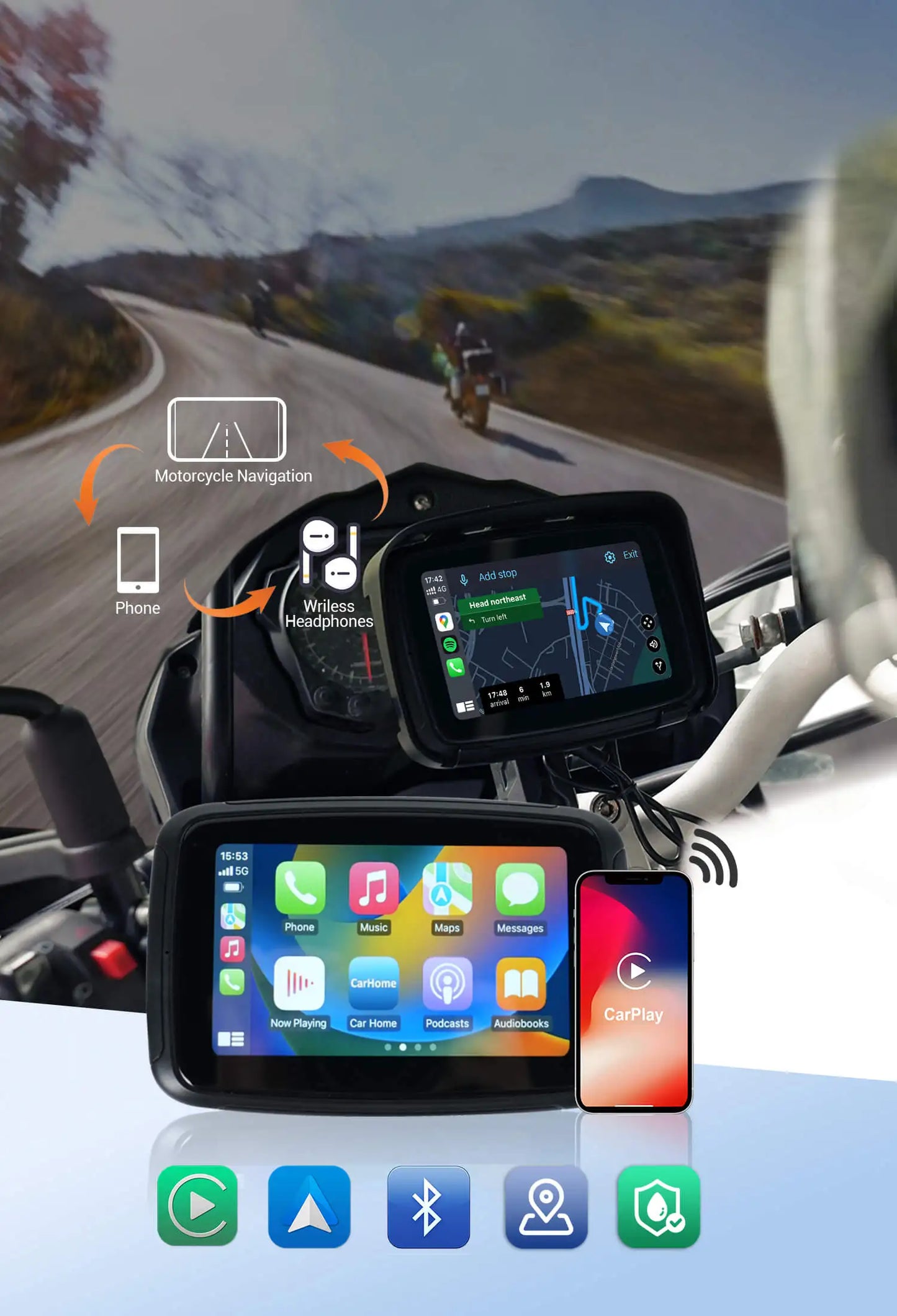 OTTOCAST Lite C5 Motorcycle Wireless CarPlay GPS Display