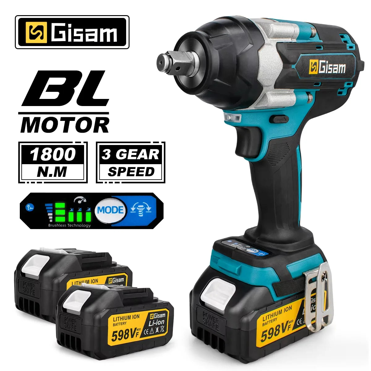 1800N.m Brushless Impact Wrench 1/2" for Makita 18V Battery Cordless
