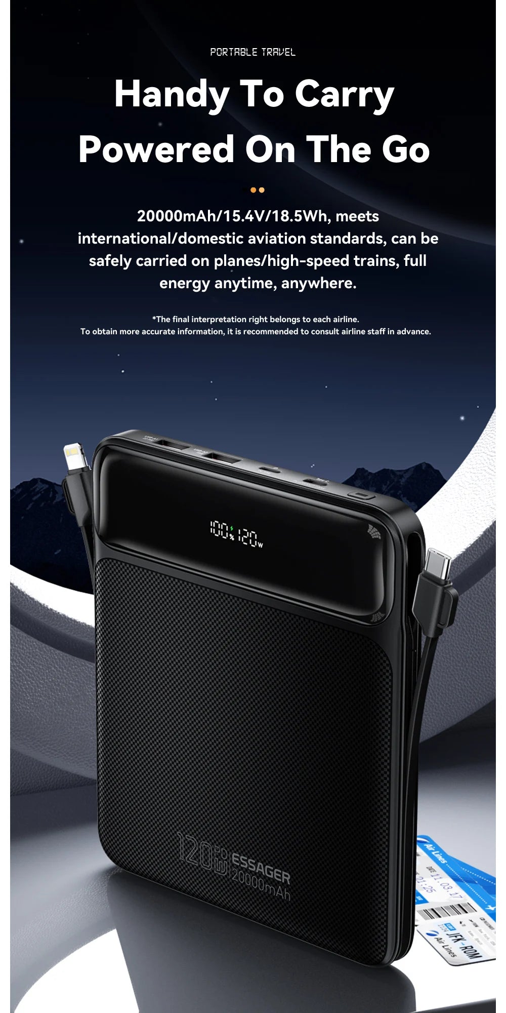 Essager 100W 20000mAh Power Bank – PD Fast Charging Portable External Battery
