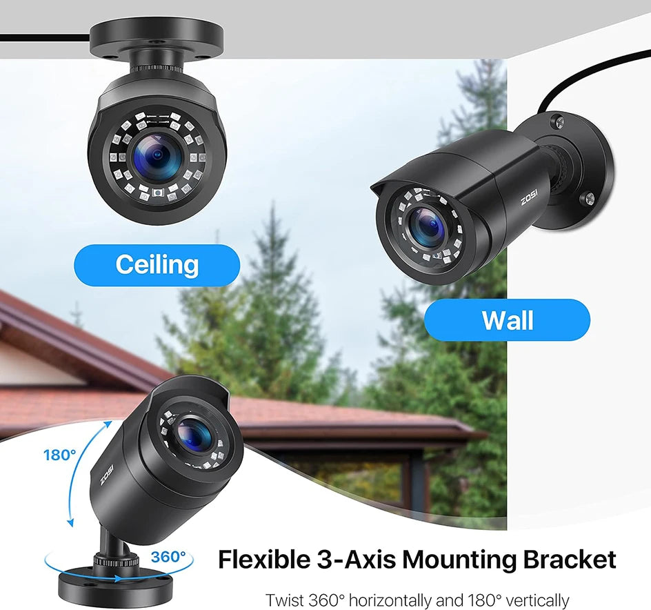 ZOSI 4× 1080p HD‑TVI Security Cameras – Outdoor Weatherproof CCTV Cameras with 80ft IR Night Vision