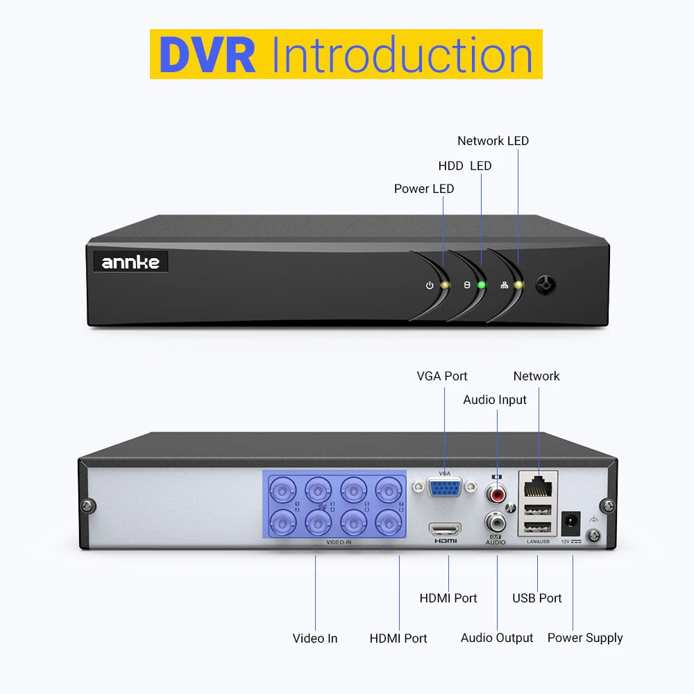 ANNKE 3K 5‑in‑1 8CH DVR System | 5MP Cameras, Two‑Way Audio, Color Night Vision