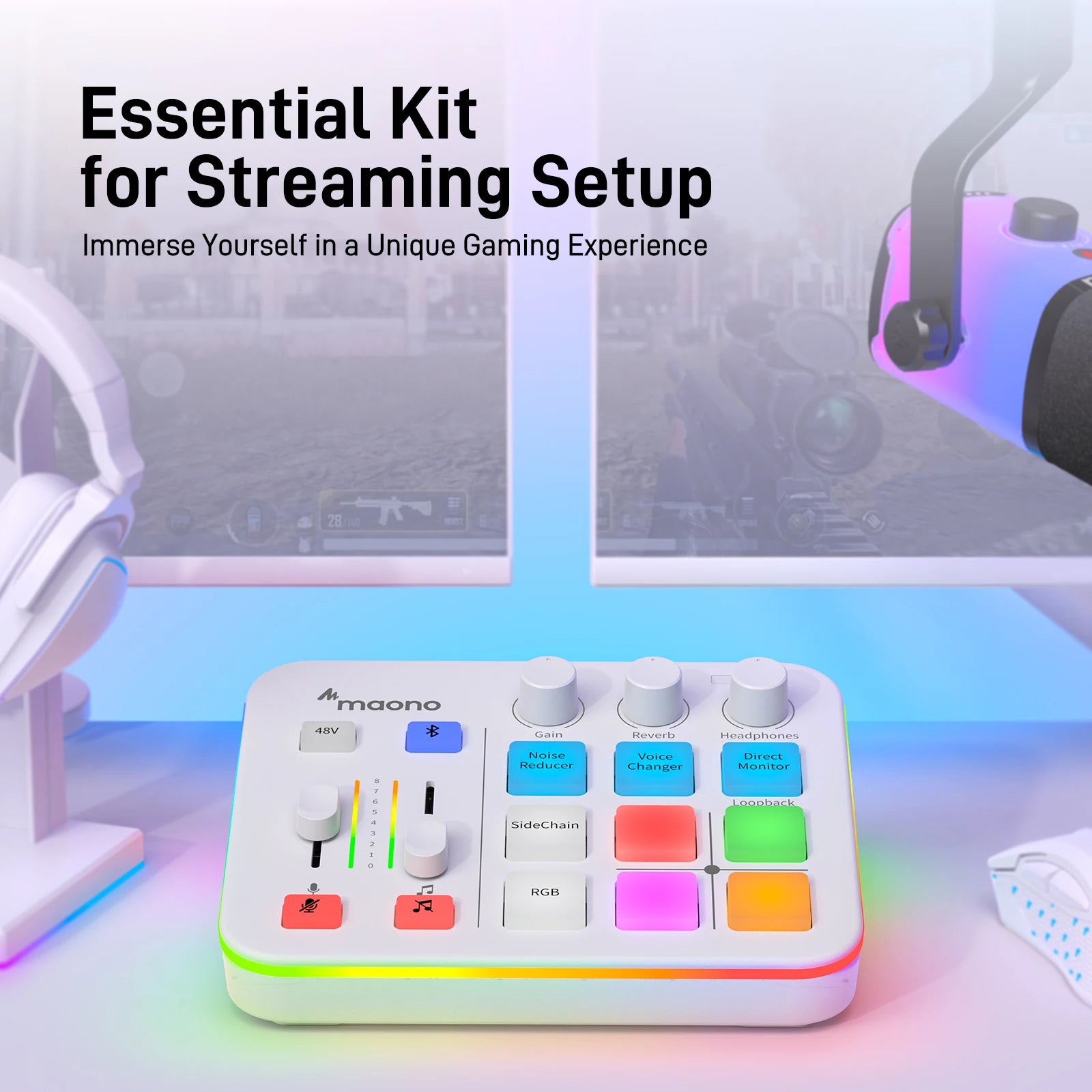 Maono G1 NEO – Gaming Audio Mixer 4‑Channel | RGB Effects, Custom Sound Pads, XLR Mic Interface, Streaming & Podcast Mixer