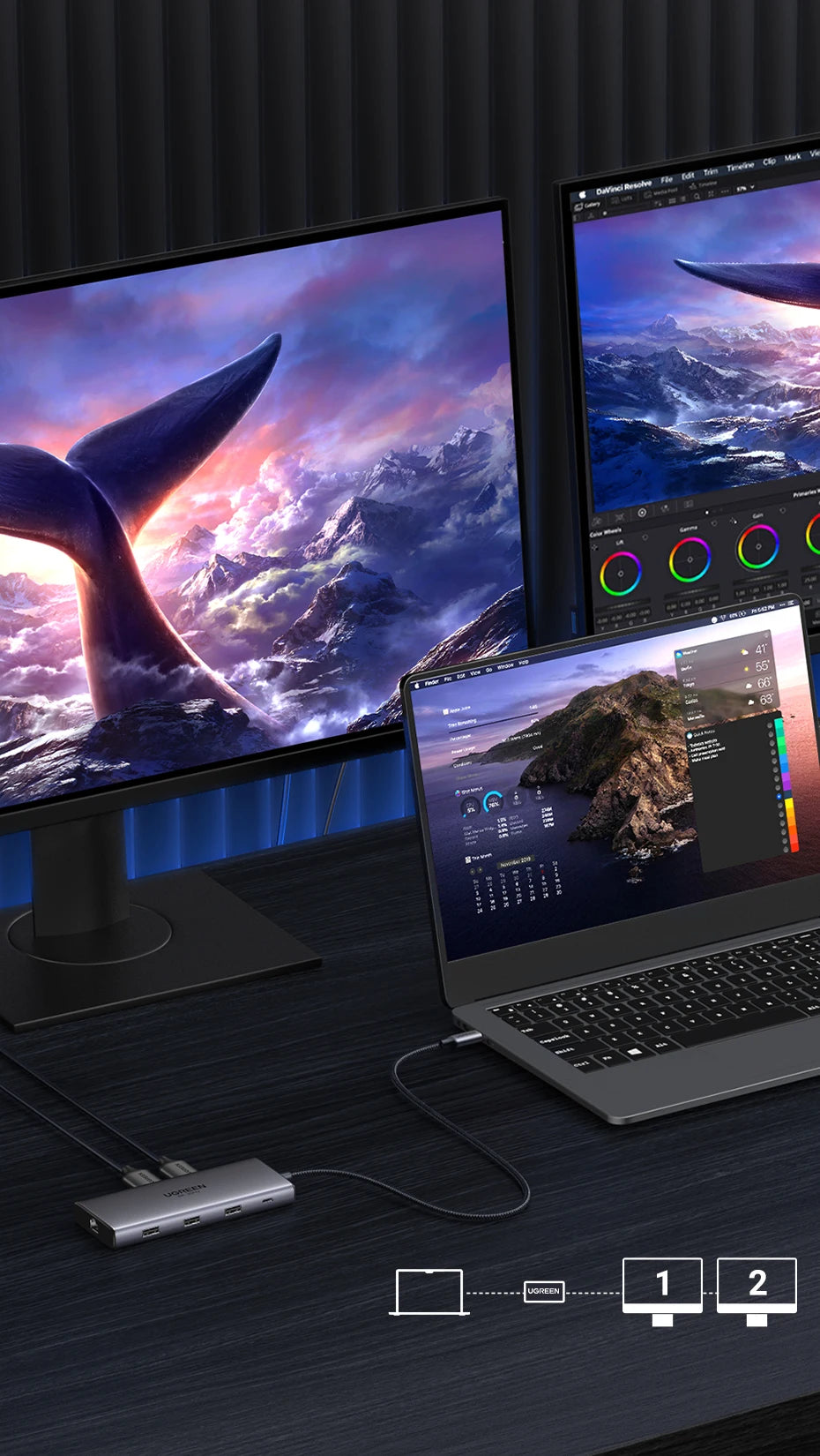 UGREEN 10‑in‑1 Dual HDMI USB‑C Hub with 8K & 4K Output, Gigabit Ethernet, USB 3.0, PD100W