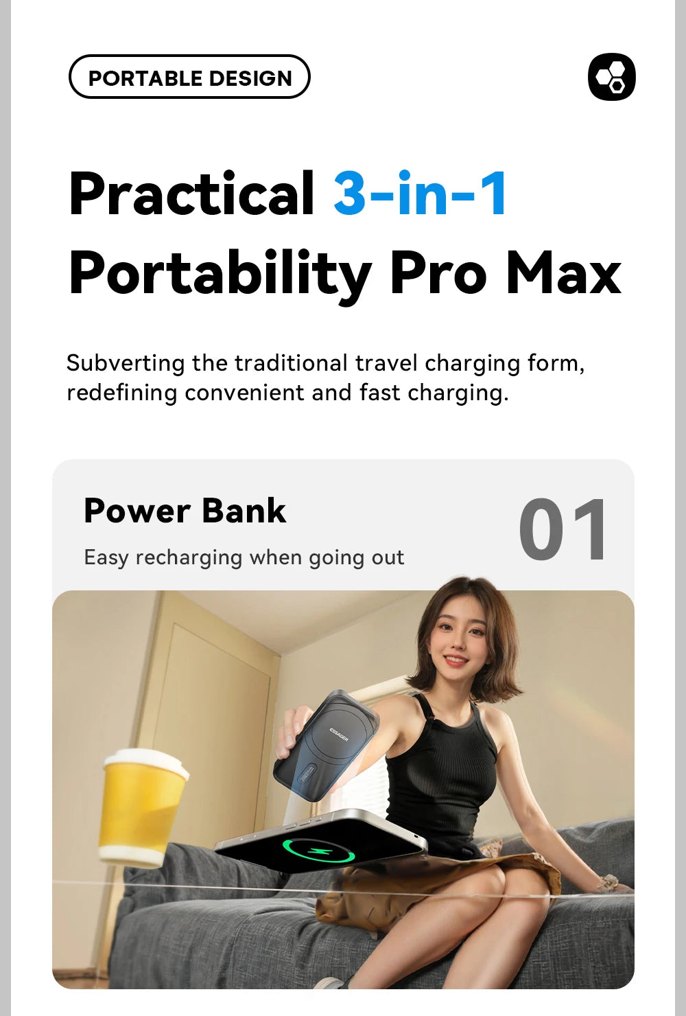 ESSAGER 3-in-1 Magnetic 65W GaN Charger Power Bank 5000mAh