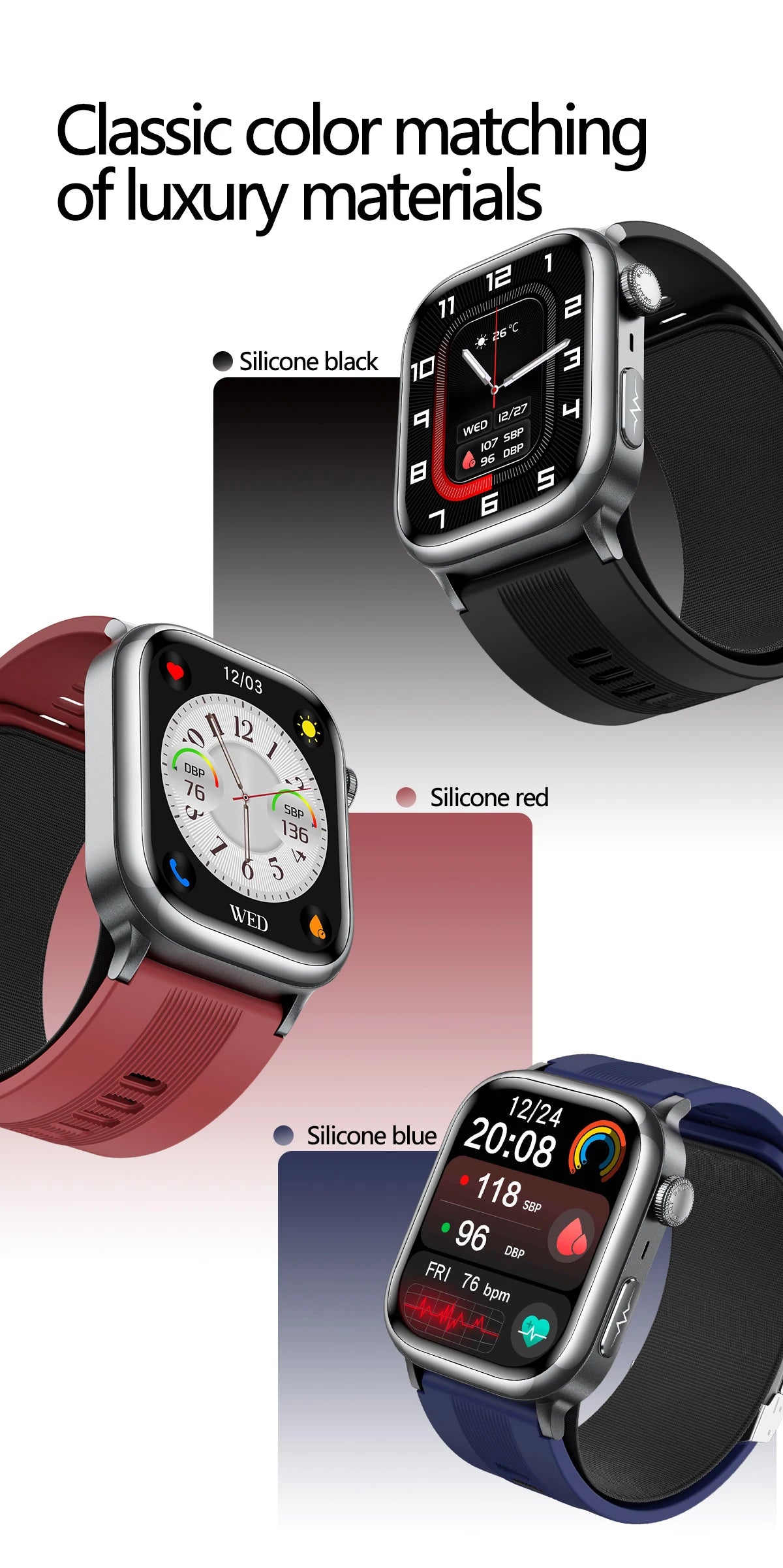 NFC Smart Watch Air Pump+Air Bag Accurate Blood Pressure Fat Health Measure BT Call Sports Tracking Sapphire Glass Smart Watch - Limetastore