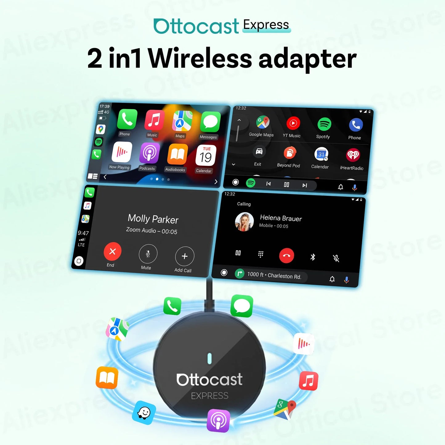 OTTOCAST Express 2‑in‑1 Wireless CarPlay & Android Auto Adapter