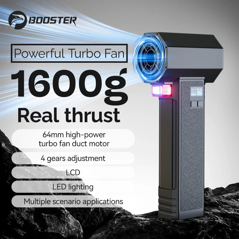 Handheld Turbo Fan – 64mm Brushless High‑Speed Jet Blower | 1600g Thrust, LED Lighting