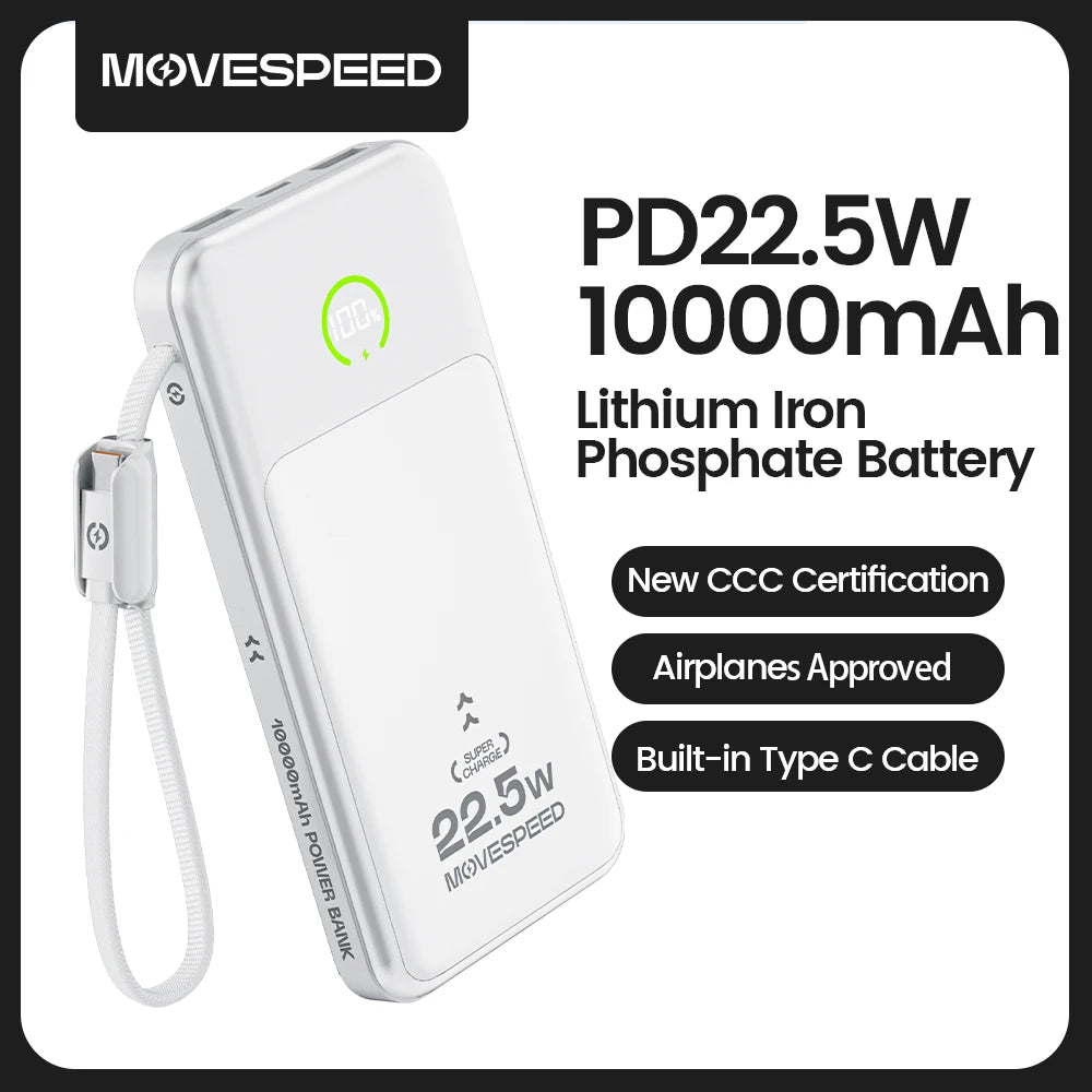 MOVESPEED P19 Power Bank 10000mAh with Built-in USB-C Cable