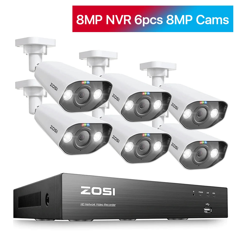 ZOSI 4K 8MP PoE Security Camera System – 8CH NVR Kit with 5MP/8MP Outdoor IP Cameras | AI Human