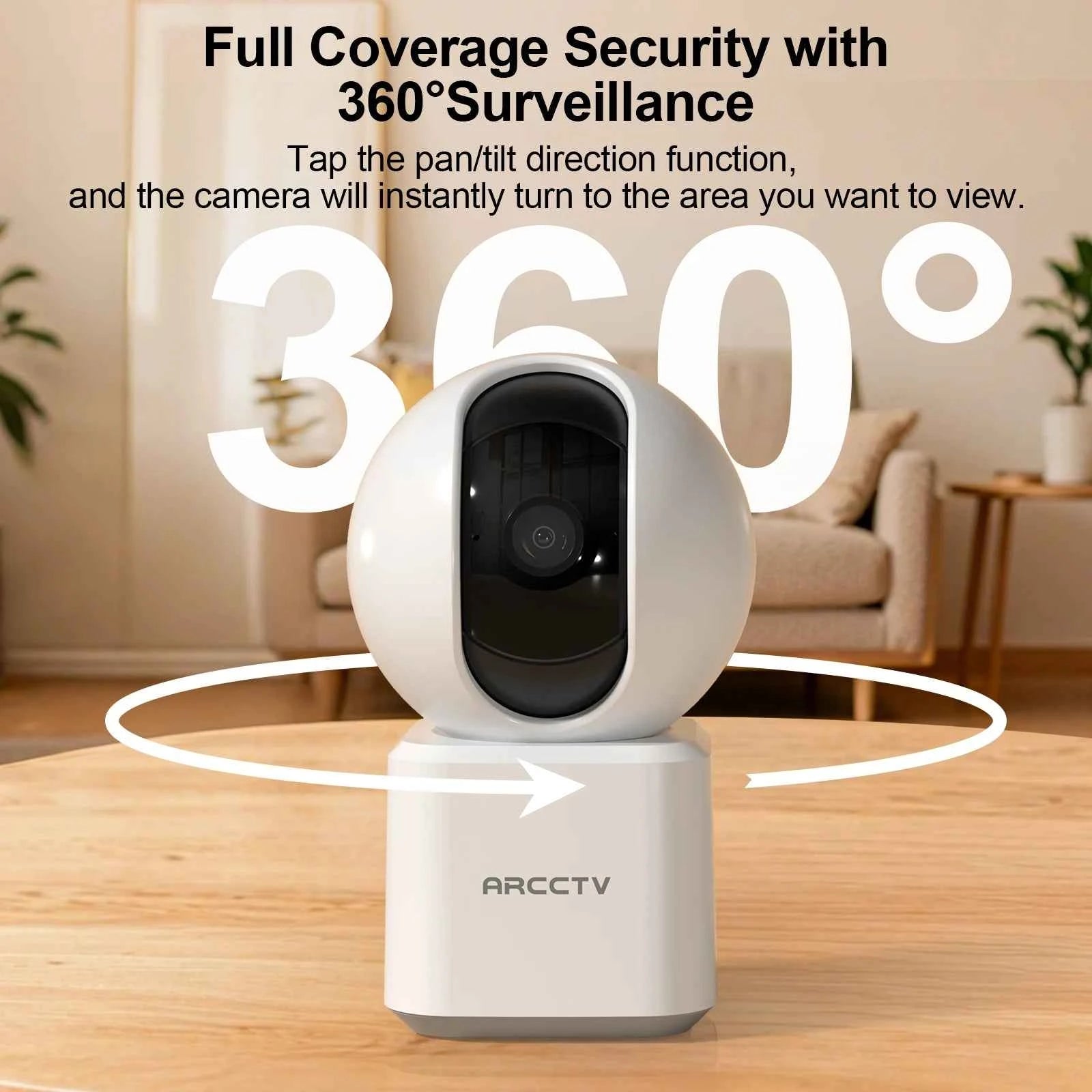 ARCCTV 2K WiFi 5G Surveillance Baby Monitor Camera HD Two Way Talk IR Night Vision Security PTZ Camera 360° View Auto Tracking - Limetastore