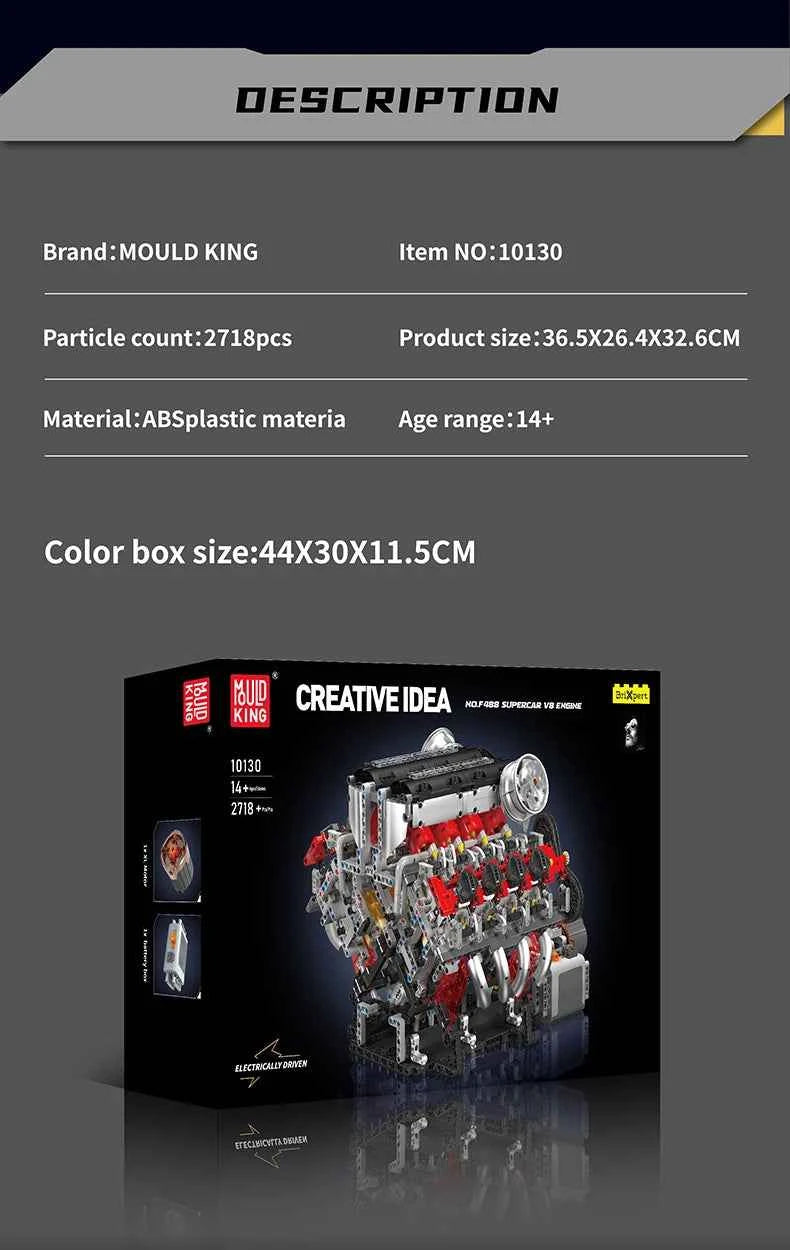 Mould King 10130 F488 Supercar V8 Engine Building Set | Technical Car Part - Limetastore