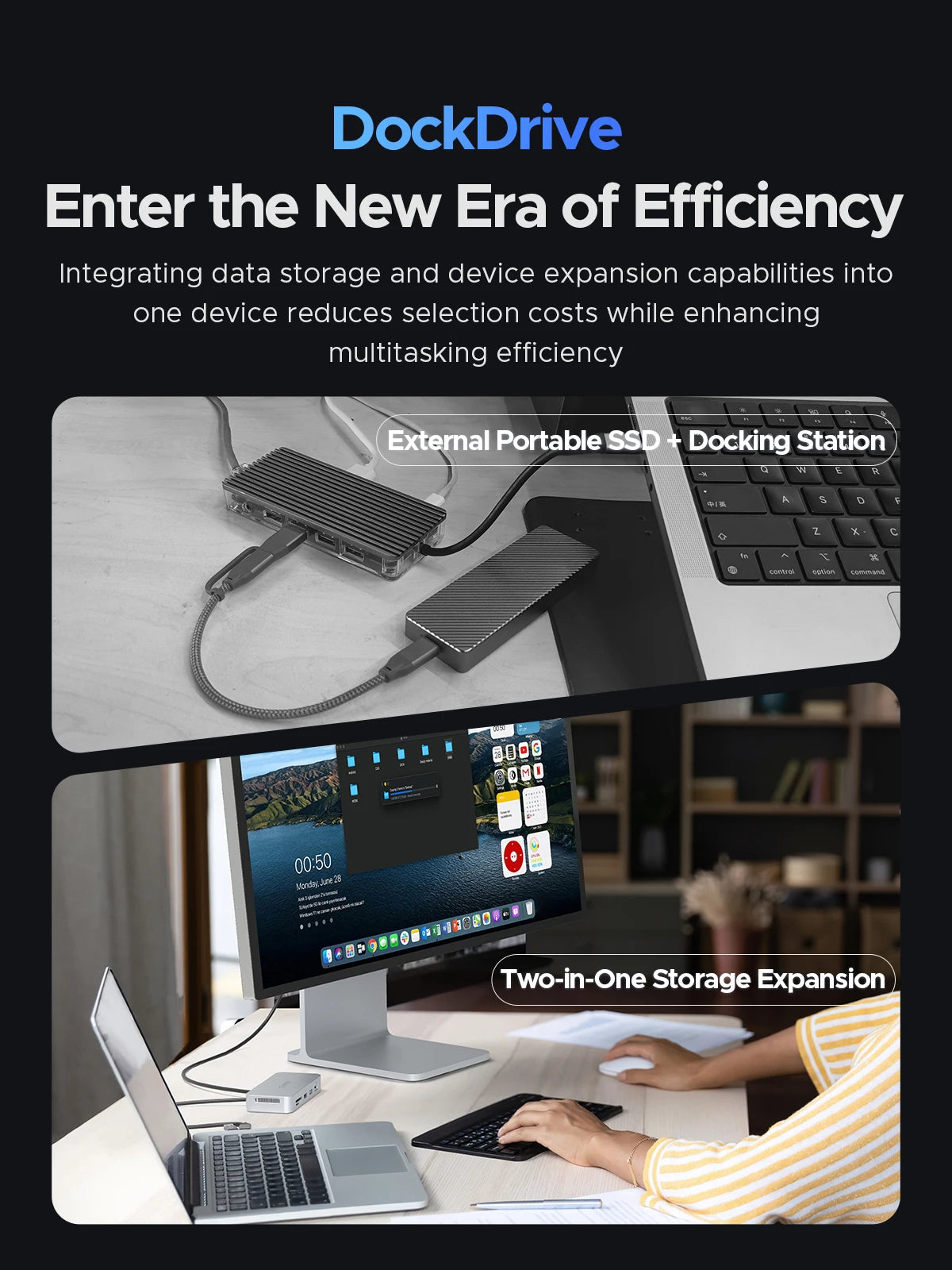 ORICO DataLink PSSD 2TB External SSD Docking Station with USB‑C 10Gbps, 4K60Hz HDMI