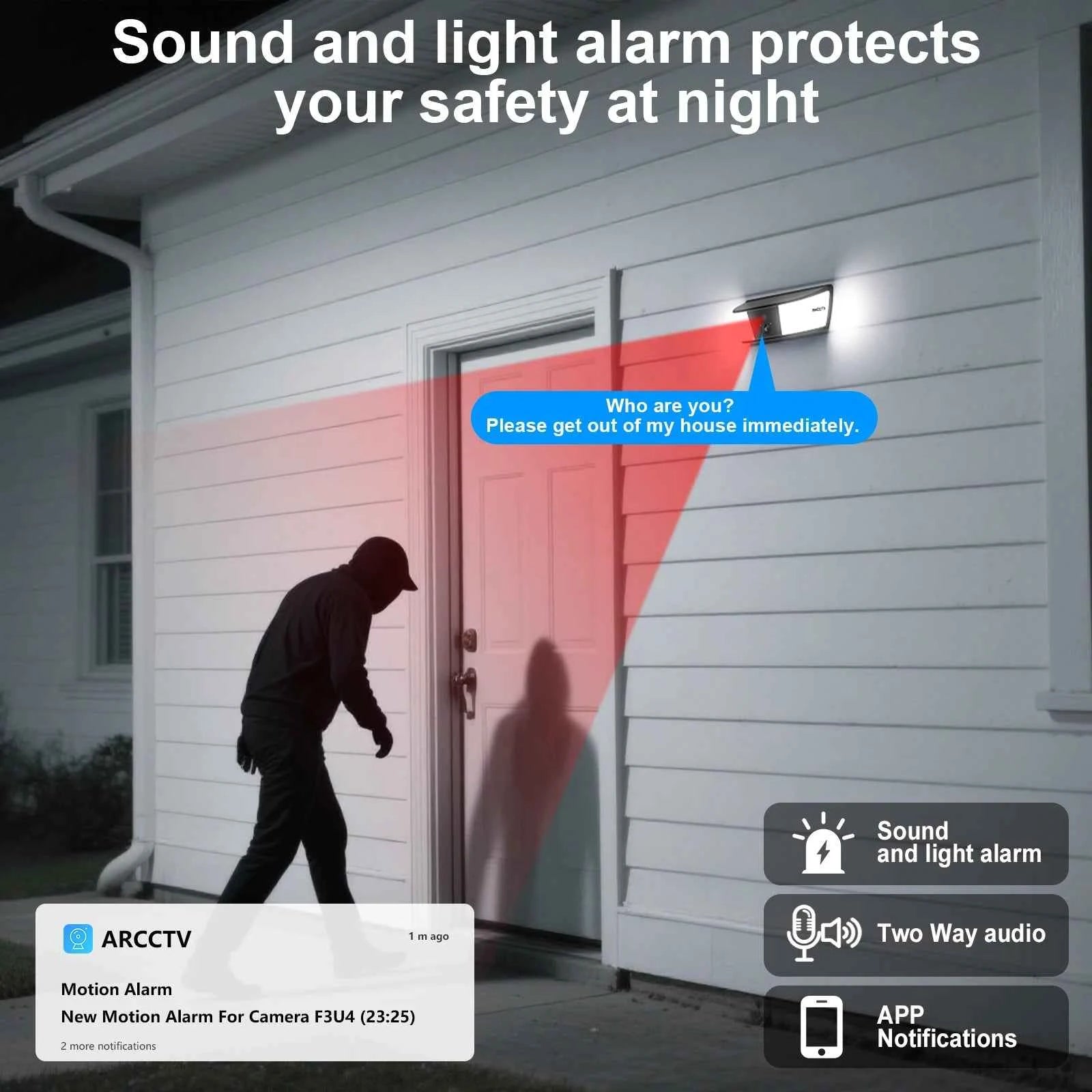 ARCCTV 2K WiFi Solar Camera Security Outdoor Wireless Floodlight Camera Humanoid Detection Alarm Surveillance HD Two Way Audio - Limetastore