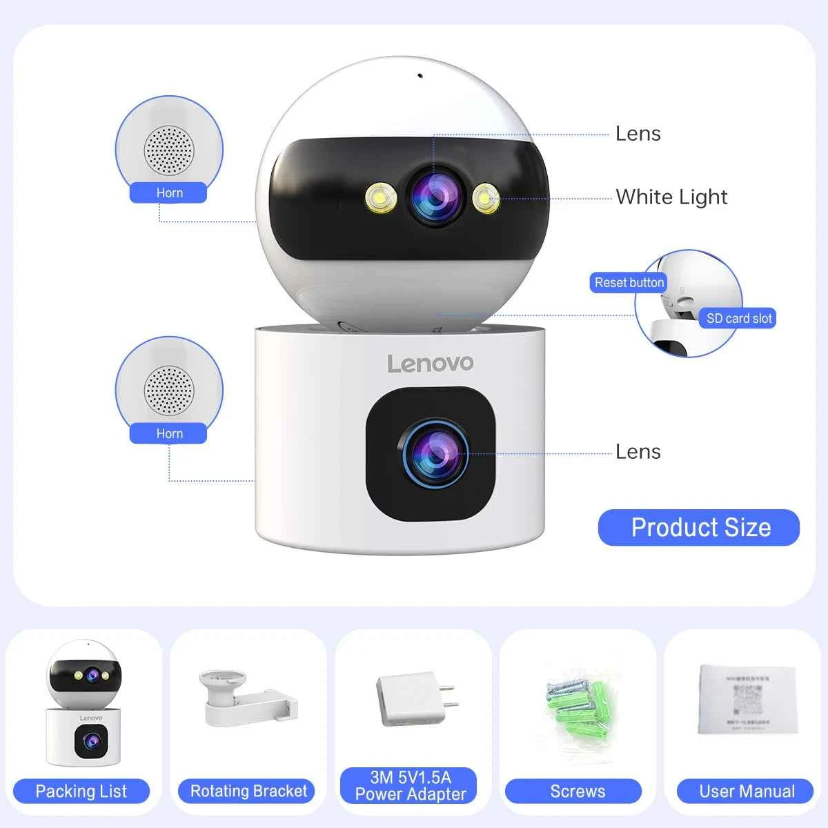 Lenovo 4K PTZ WiFi Camera Dual Lens Home Indoor CCTV Surveillance Camera Auto Tracking Security Protection Smart Baby Monitor - Limetastore