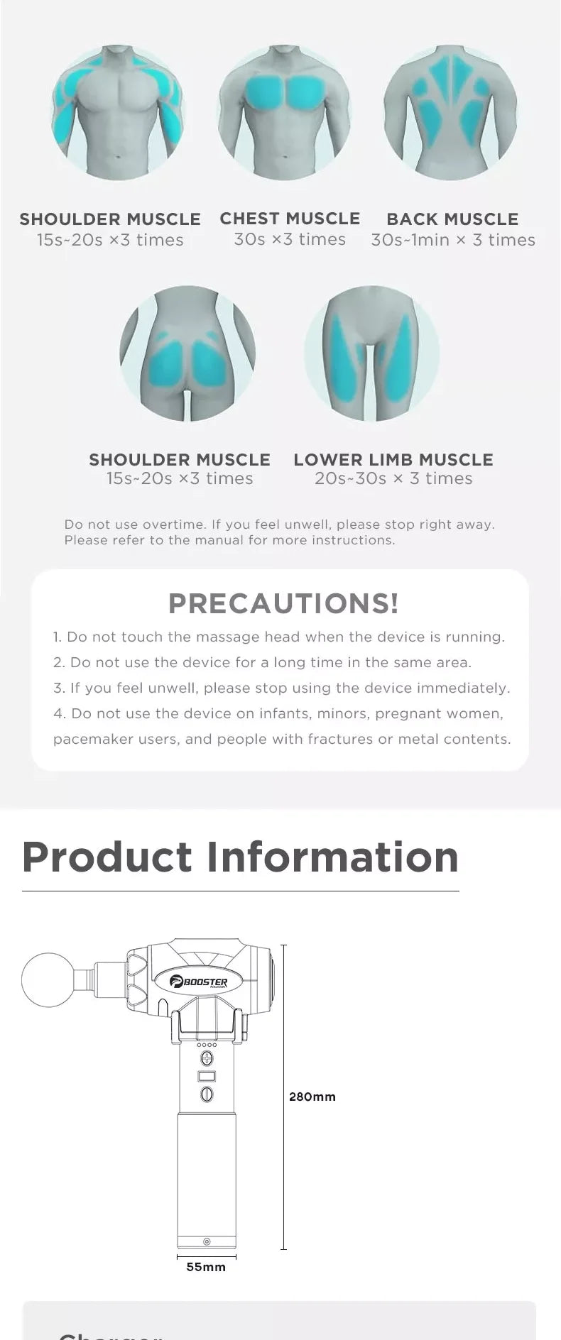 Booster E Massage Gun Deep Tissue Massager Therapy Body Muscle Stimulation Pain Relief for EMS Pain Relaxation Fitness Shaping