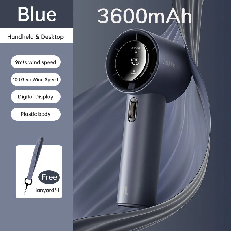 JISULIFE Mini Handheld Portable Fan – 100 Adjustable Wind Speeds, 5000mAh Battery