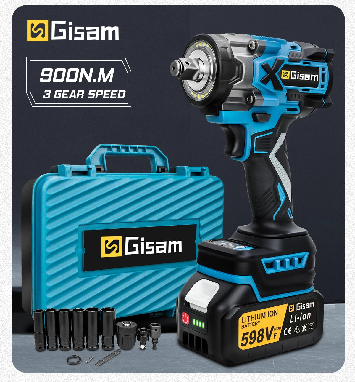 Gisam 900N.m Brushless Impact Wrench 1/2"