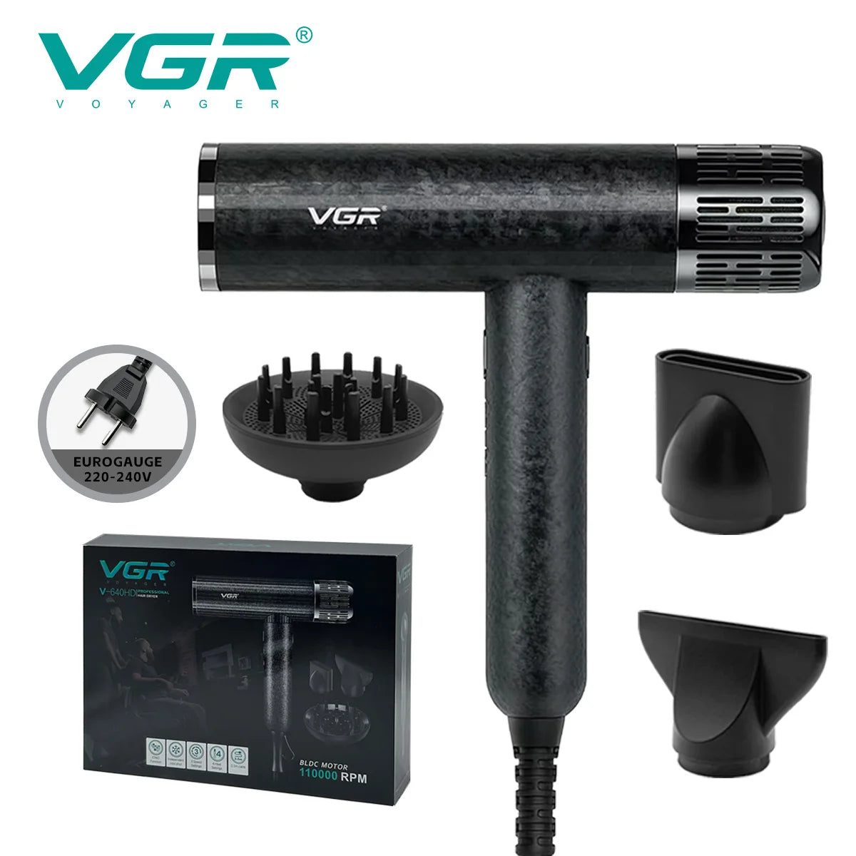 VGR Hair Dryer Professional Air Blower Negative Ion High Speed Hair Dryer Machine Hot and Cold Adjustment Barber Salon V-640HD