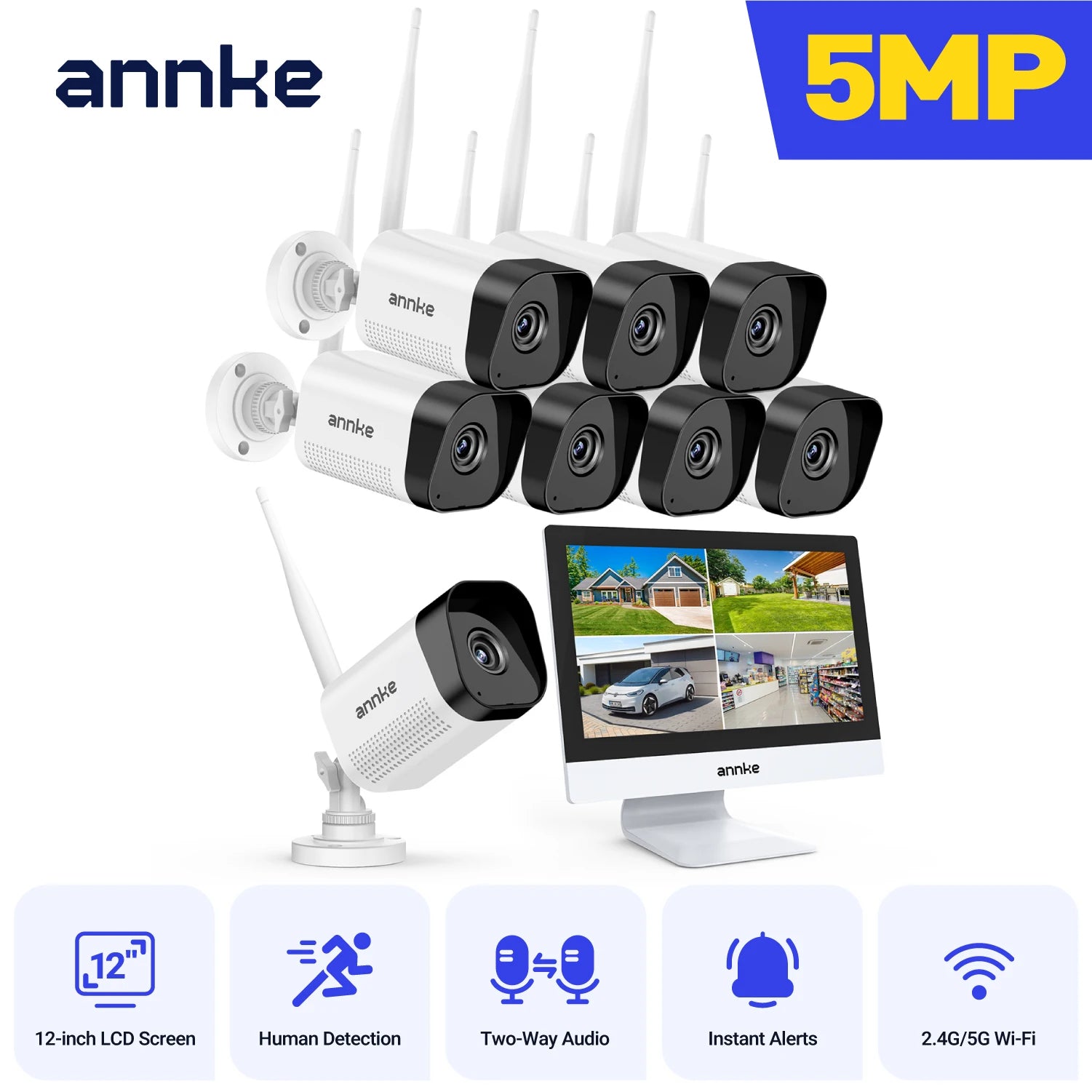 ANNKE 8MP 4K Wireless CCTV System | 10CH NVR, Dual‑Band WiFi, Two‑Way Audio, IR Night Vision