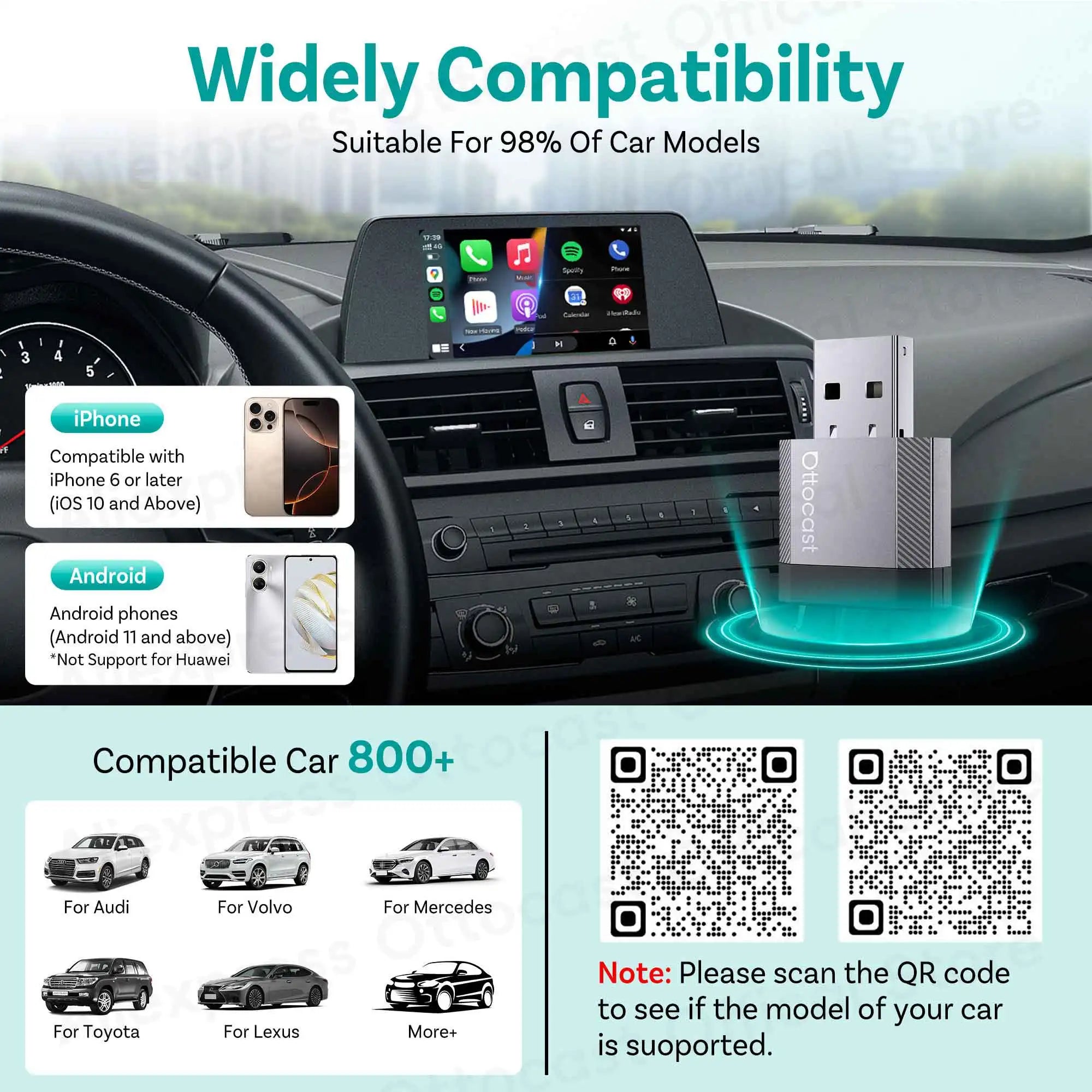 OTTOCAST Mini Nova Cube 3.0 Wireless CarPlay Adapter