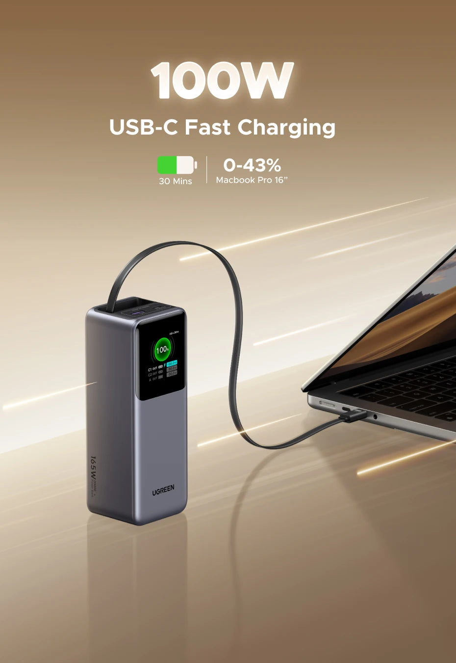 UGREEN Nexode 165W 20000mAh Power Bank – PD3.0 100W Fast Charging Portable USB‑C