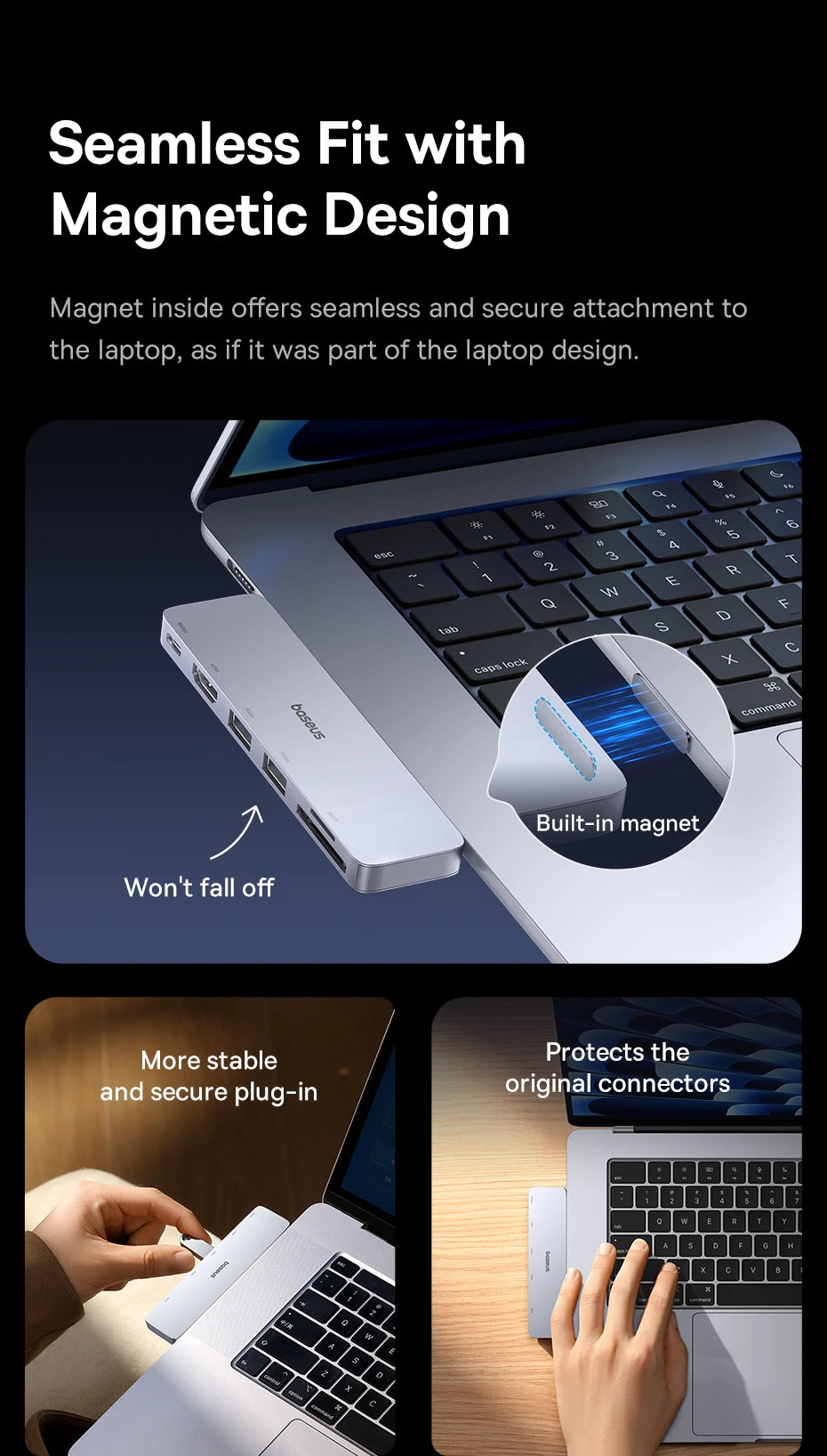 Baseus Dual USB‑C Hub | HDMI 4K@30Hz, Thunderbolt 3/4 40Gbps, USB 3.0, SD/TF