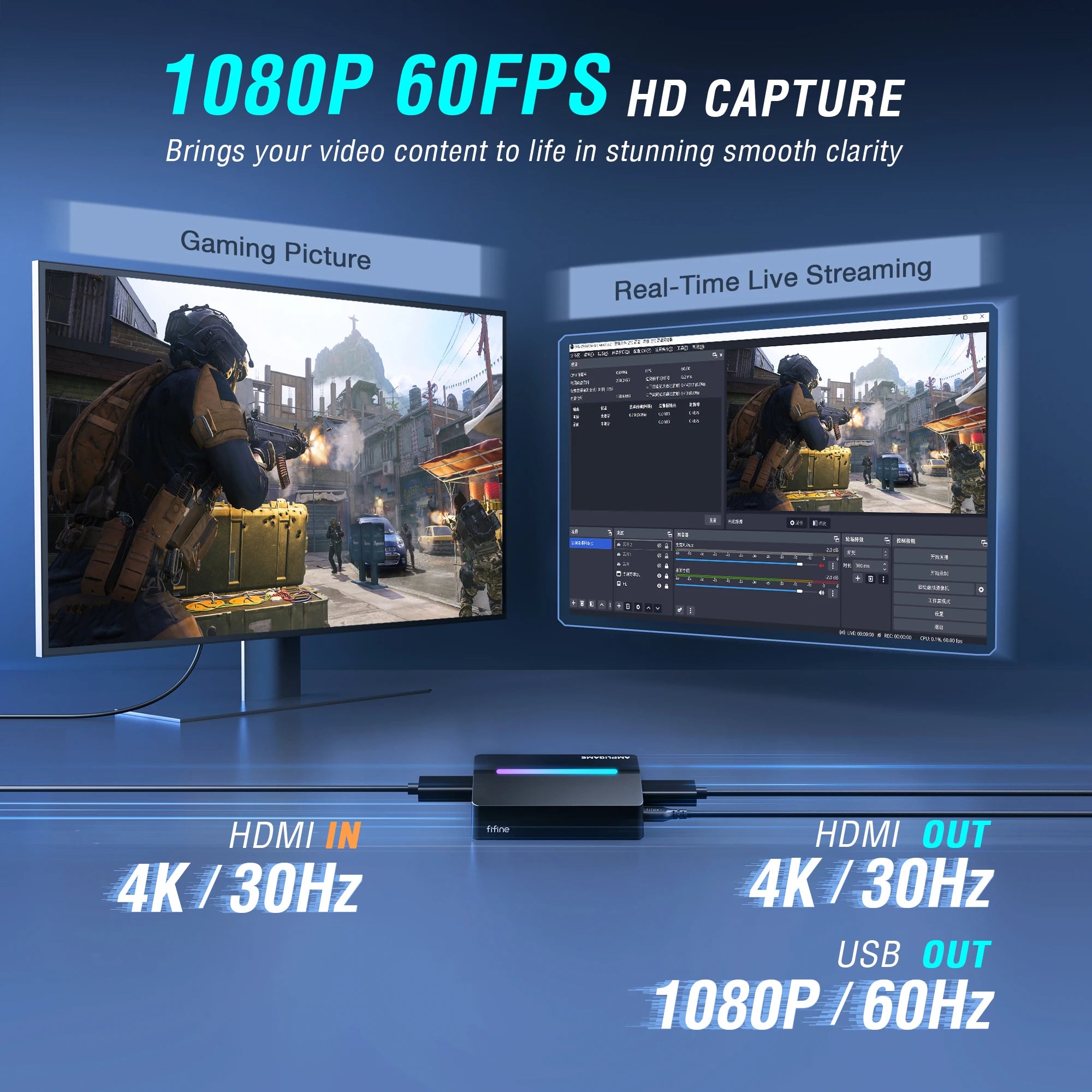 FIFINE V3 4K HDMI Video Capture Card | Low Latency Live Streaming