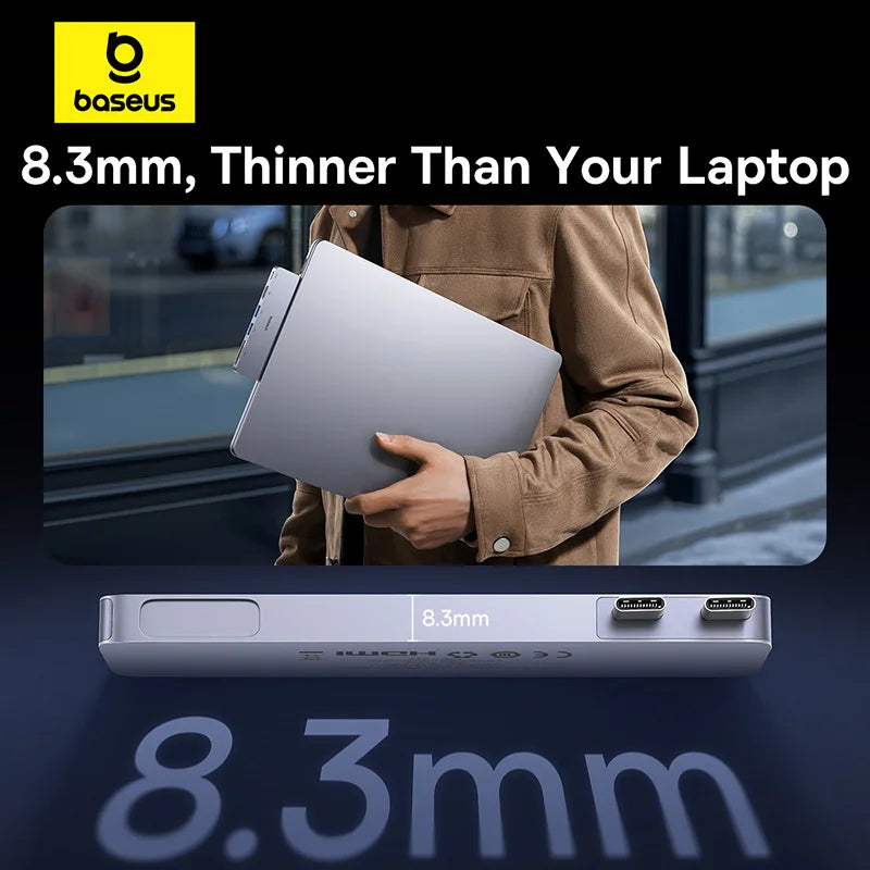Baseus Dual USB‑C Hub | HDMI 4K@30Hz, Thunderbolt 3/4 40Gbps, USB 3.0, SD/TF