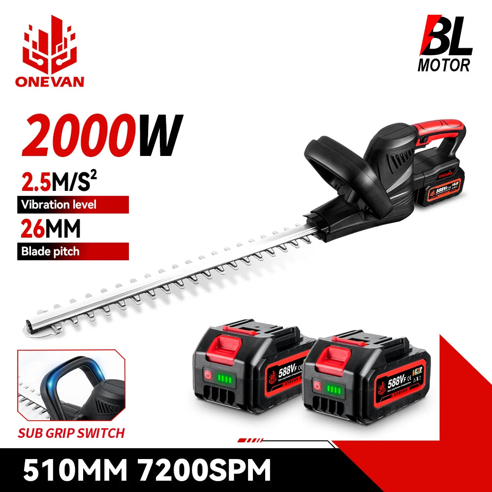 ONEVAN 2000W Cordless Hedge Trimmer Electric Household Trimmer Pruning Saw Rechargeable Hedge Trimmer For 21V 18v Battery