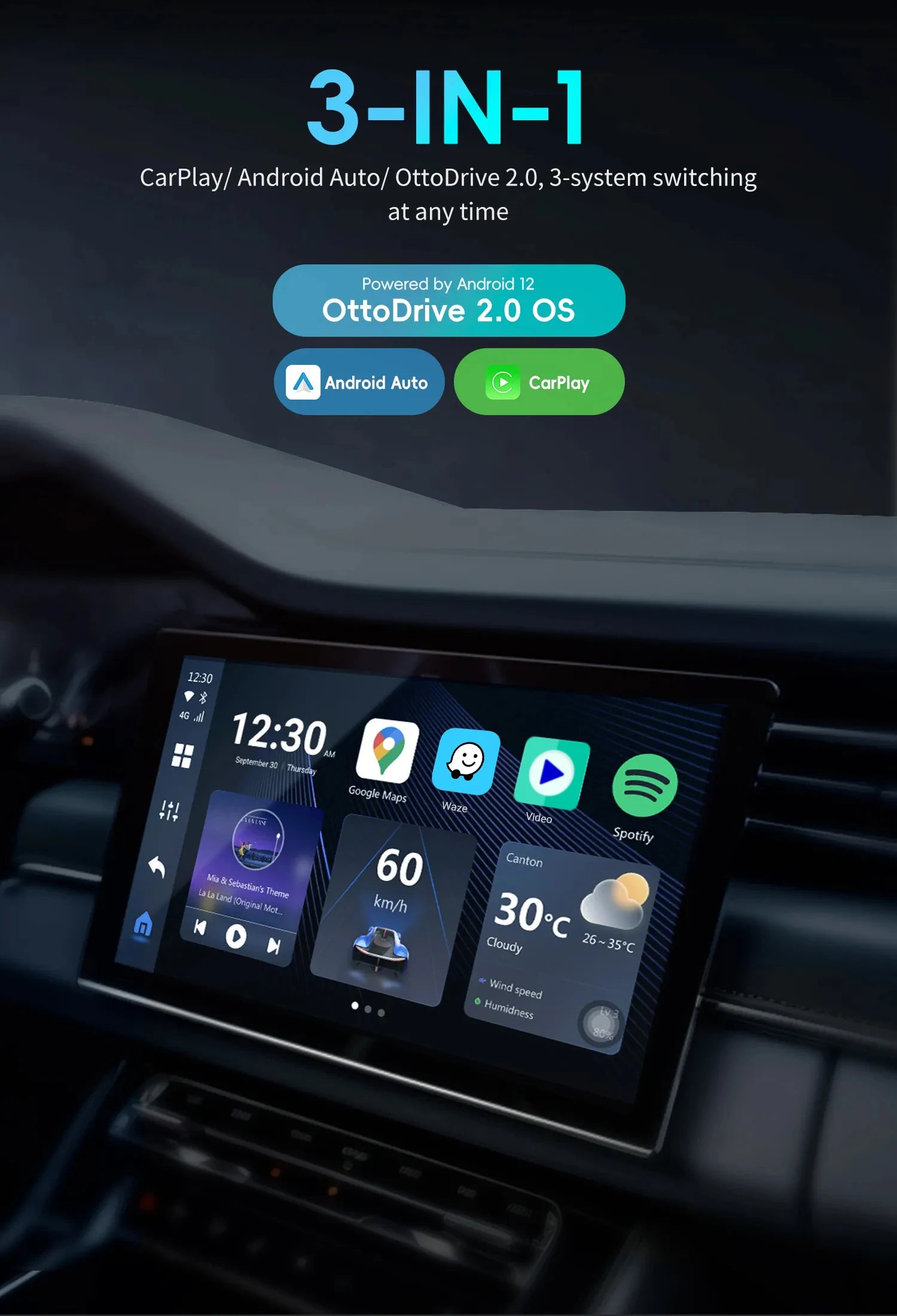 OTTOCAST Picasou 3 Wireless CarPlay AI Box with mini HDMI