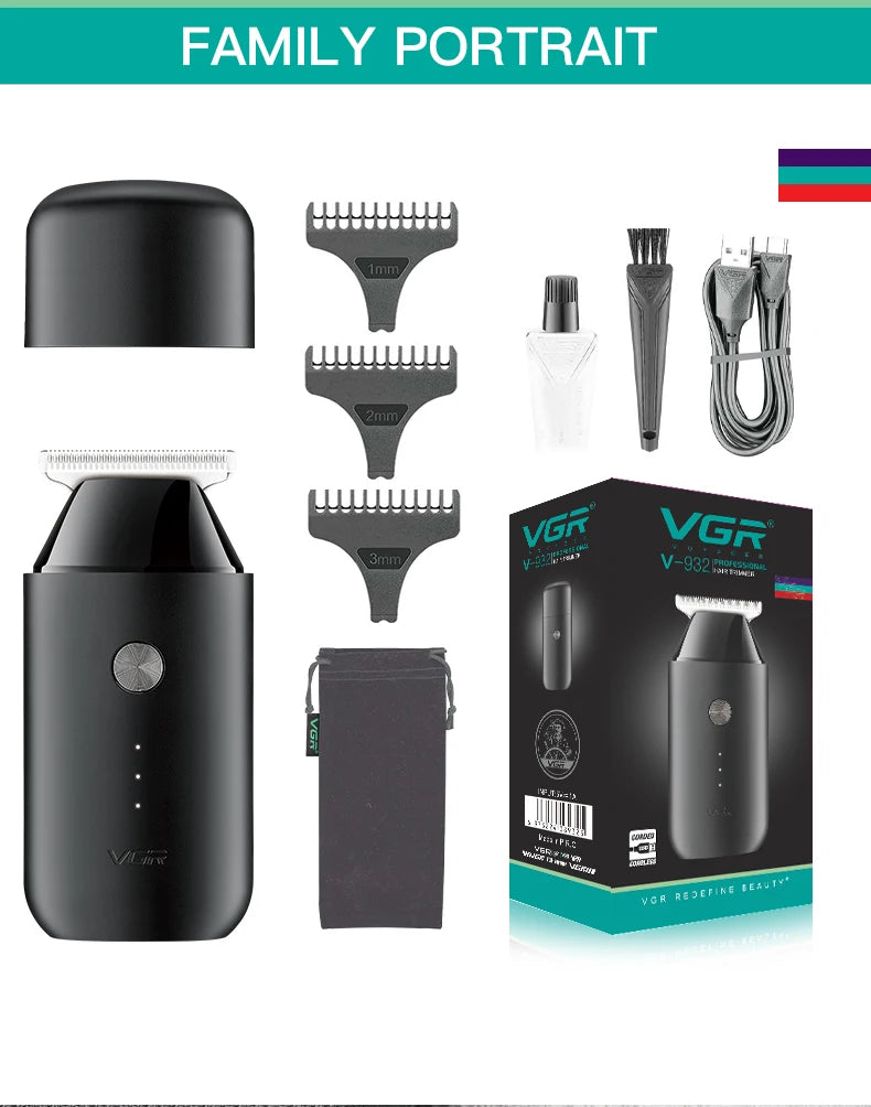 VGR Mini Hair Clipper Professional Zero Cutting Machine Electric Cordless Beard Trimmer Rechargeable Hair Trimmer for Men V-932