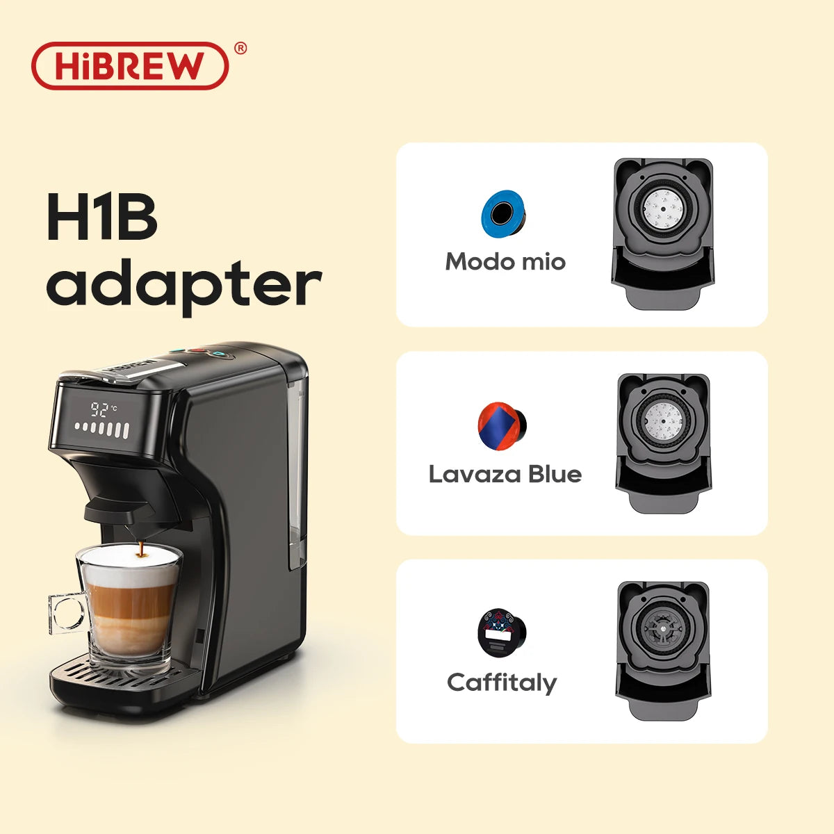HiBREW H1B aparat za kavo, adapter za kapsule za Nespresso ali Dolce Gusto ali mleto kavo ali ESE pod ali Caffitaly