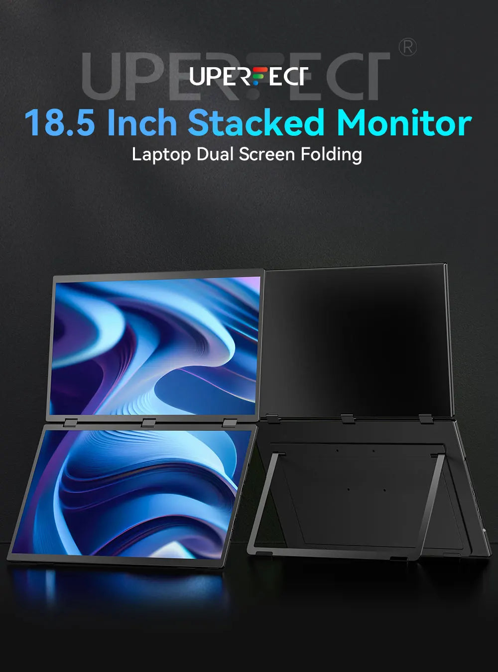 UPERFECT 18.5" Dual Screen Portable Monitor - 100Hz 100% sRGB 1080P HDR for PC, Mobile Phone, and Game Console - Limetastore